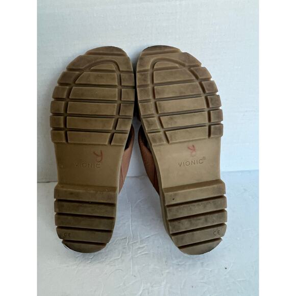 Vionic Vesta Pebbled Tan Leather CrissCross Slide On Comfort Platform Sandals 9 - Picture 11 of 11